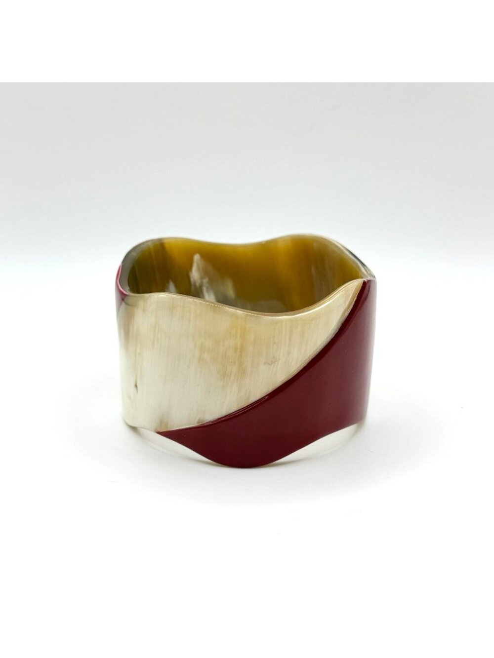 Buffalo Horn Wave Cuff Bracelet With Red Lacquer Accents
